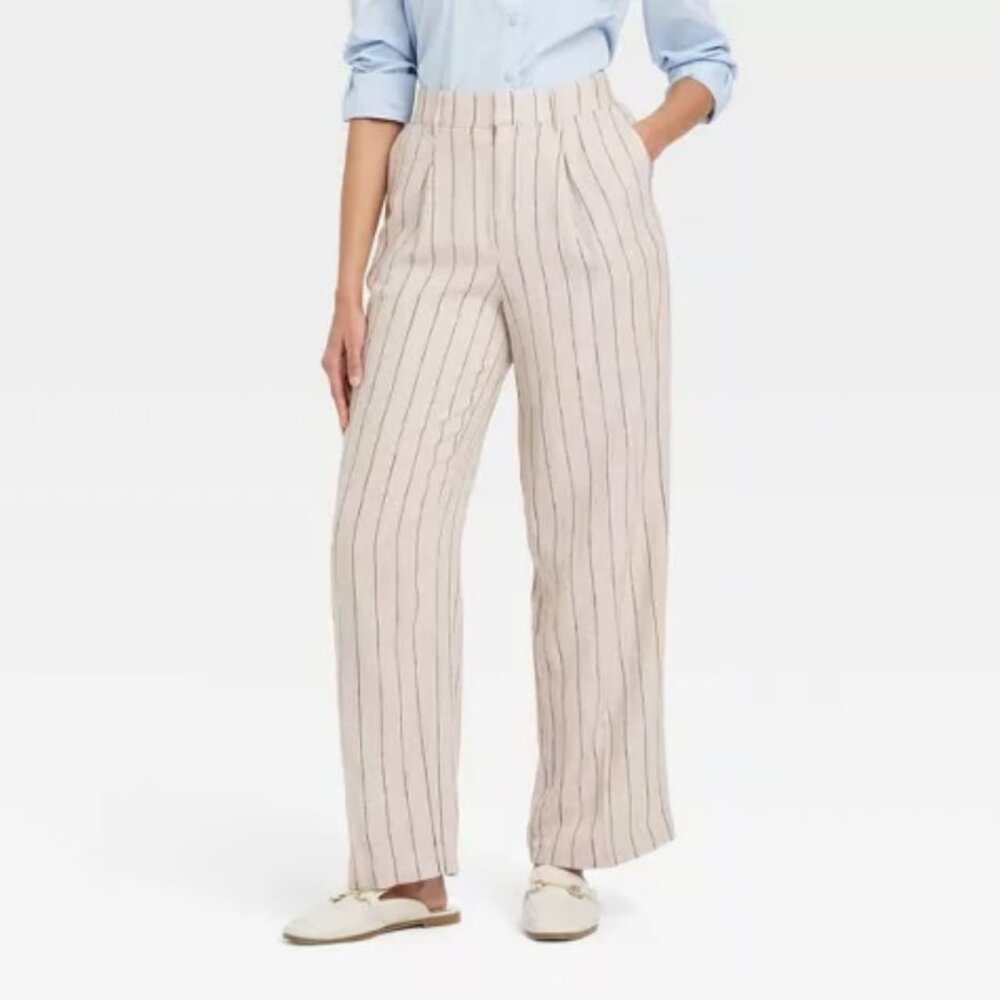a new day Cream Pinstripe Wide-Leg Trousers